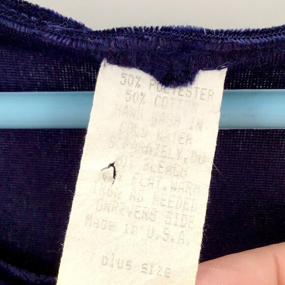 Vintage Women's Top 2X Crushed Blue Velvet Cotton Blend Made in USA Gothic L/S - Picture 11 of 11